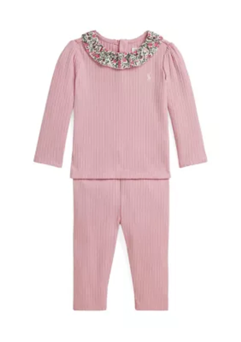 Baby Girls Ribbed Cotton Top & Legging Set