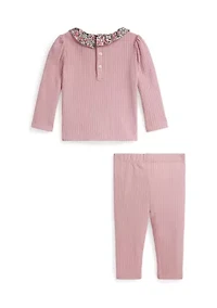 Baby Girls Ribbed Cotton Top & Legging Set