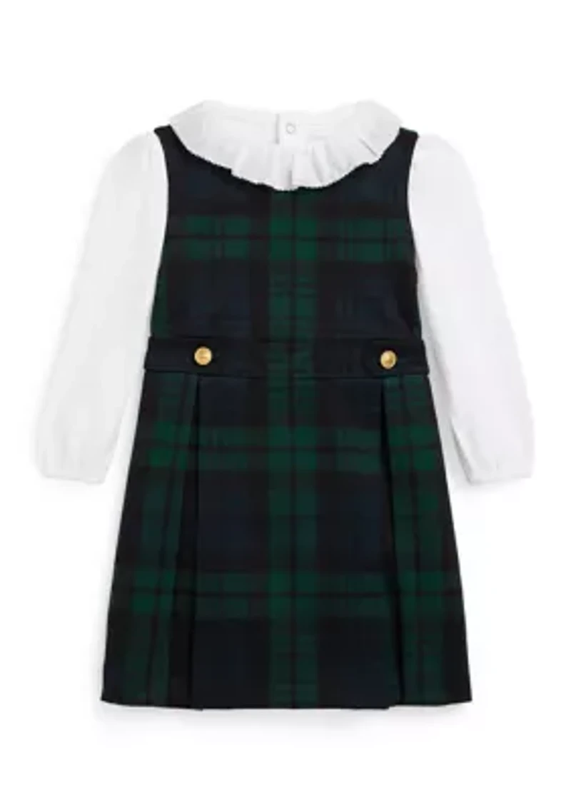 Baby Girls Cotton Bodysuit & Plaid Ponte Dress Set