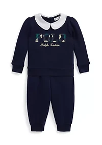 Baby Girls Argyle Logo Fleece Sweatshirt & Pants Set