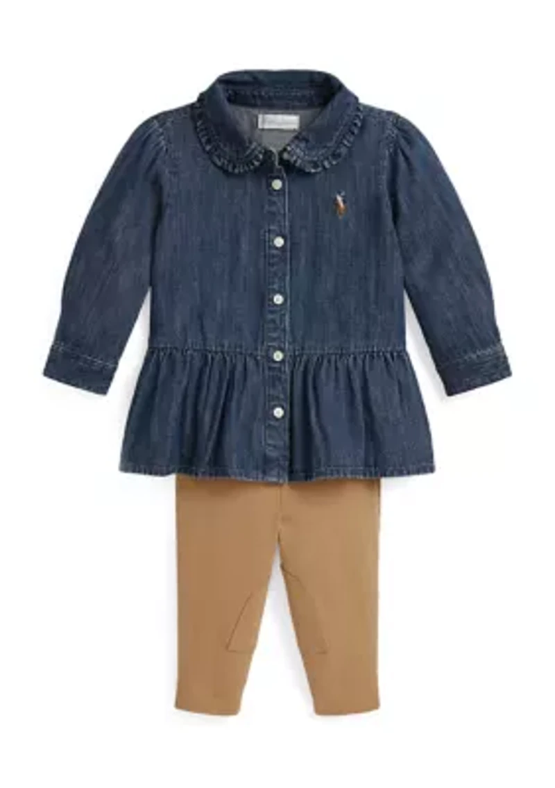 Baby Girls Denim Peplum Shirt & Jersey Legging Set