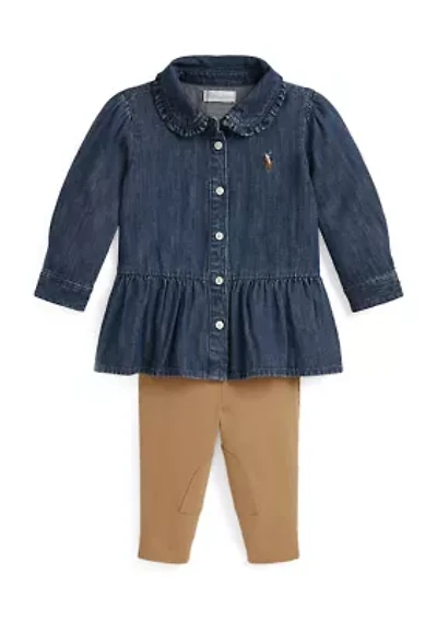 Baby Girls Denim Peplum Shirt & Jersey Legging Set