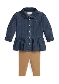 Baby Girls Denim Peplum Shirt & Jersey Legging Set