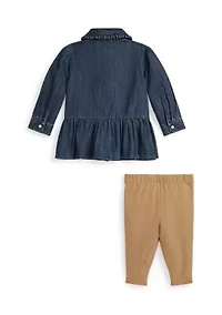 Baby Girls Denim Peplum Shirt & Jersey Legging Set