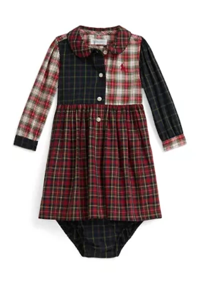 Baby Girls Plaid Cotton Poplin Shirtdress & Bloomer