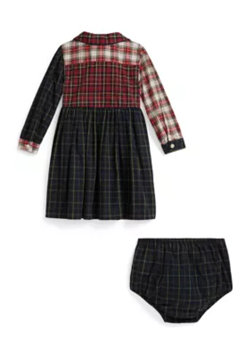Baby Girls Plaid Cotton Poplin Shirtdress & Bloomer