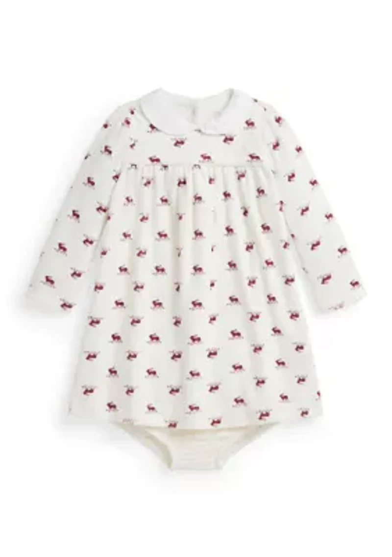 Baby Girls Elk-Print Velour Dress & Bloomer