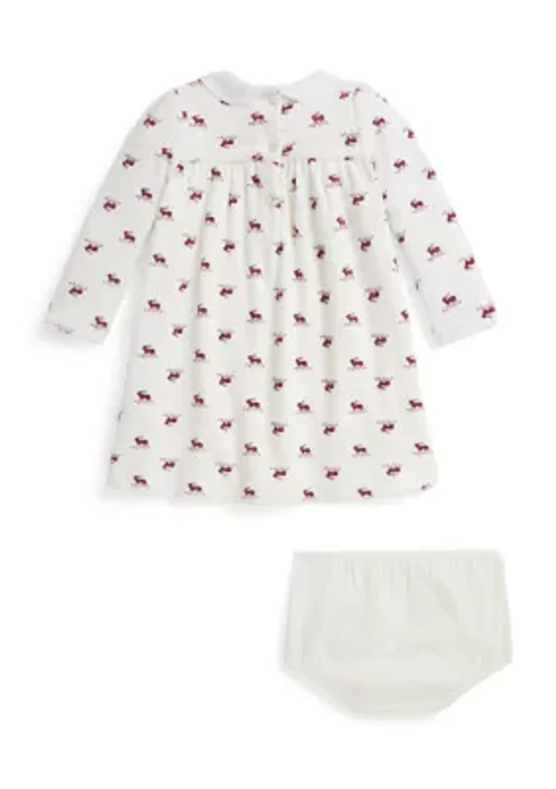 Baby Girls Elk-Print Velour Dress & Bloomer