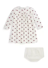 Baby Girls Elk-Print Velour Dress & Bloomer
