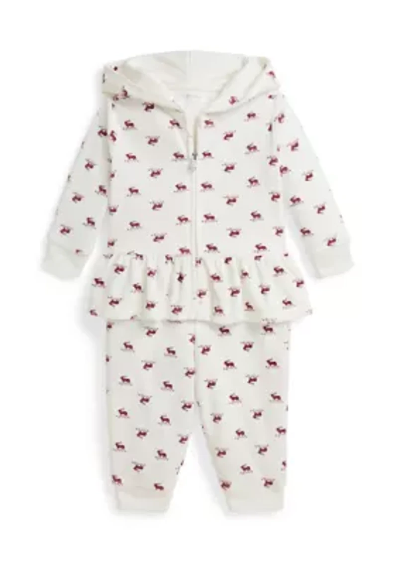 Baby Girls Elk Velour Full-Zip Hoodie & Pant Set