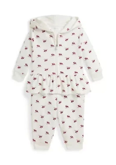 Baby Girls Elk Velour Full-Zip Hoodie & Pant Set