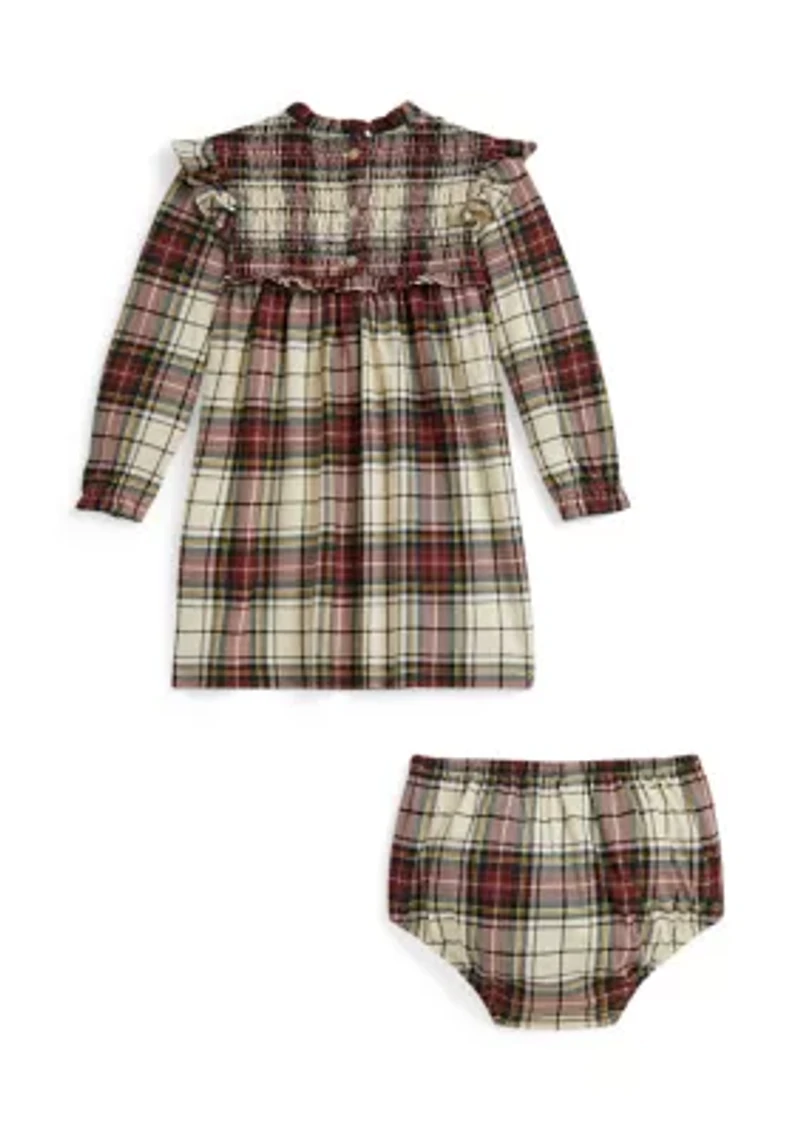Baby Girls Plaid Cotton Jersey Dress & Bloomer