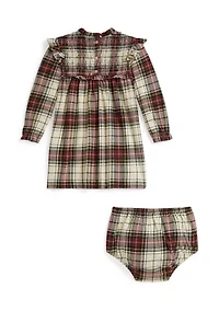 Baby Girls Plaid Cotton Jersey Dress & Bloomer