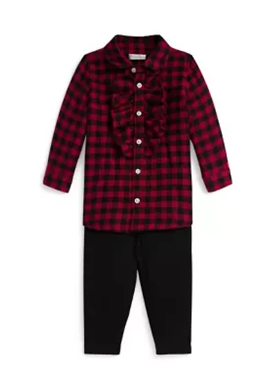 Baby Girls Plaid Twill Shirt & Jersey Legging Set