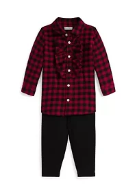 Baby Girls Plaid Twill Shirt & Jersey Legging Set