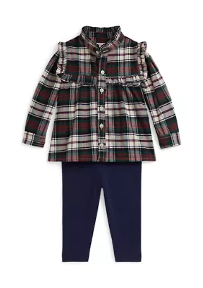 Baby Girls Plaid Oxford Shirt & Jersey Legging Set