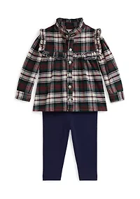Baby Girls Plaid Oxford Shirt & Jersey Legging Set