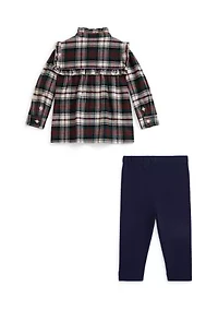 Baby Girls Plaid Oxford Shirt & Jersey Legging Set