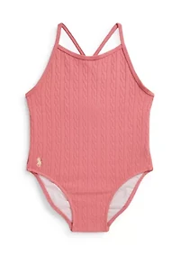 Baby Girls Mini-Cable Jacquard One-Piece Swimsuit