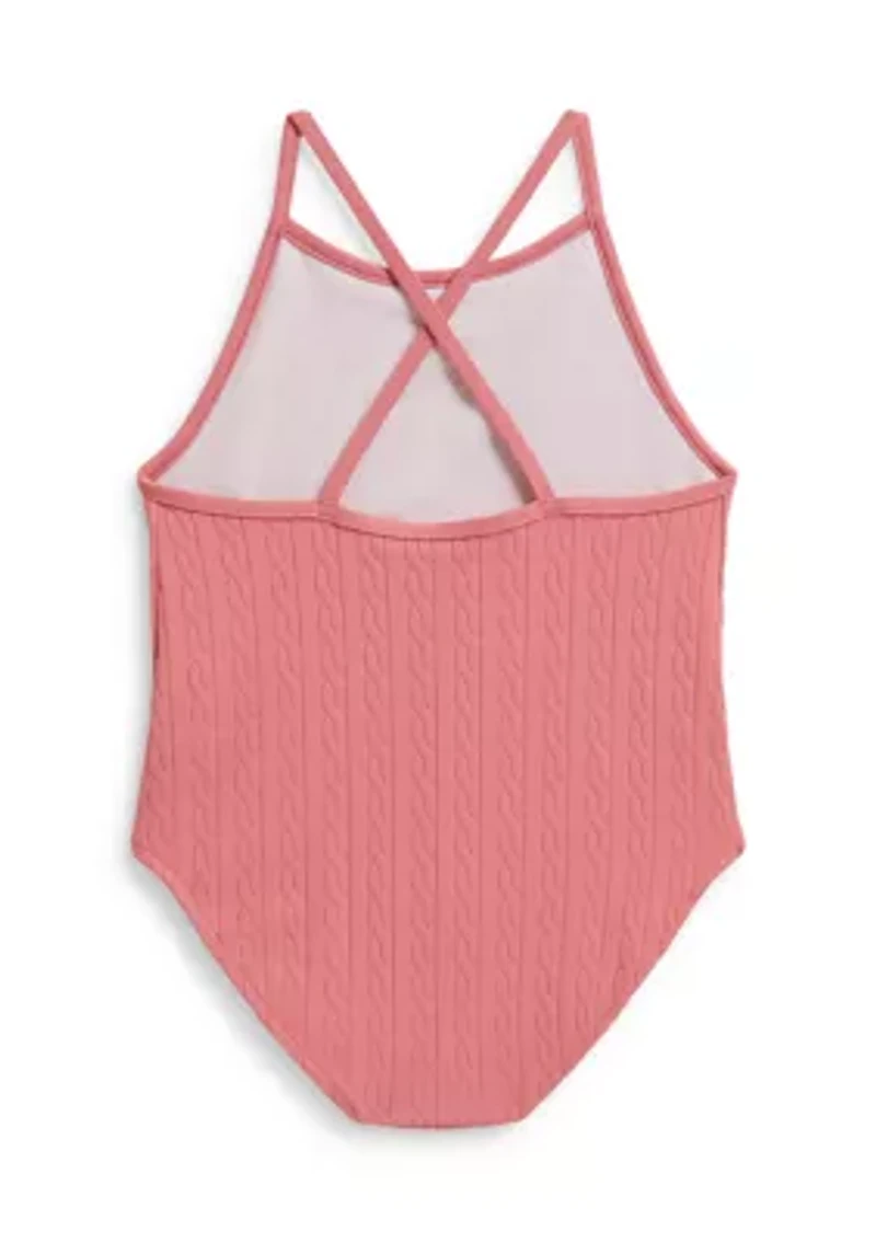 Baby Girls Mini-Cable Jacquard One-Piece Swimsuit