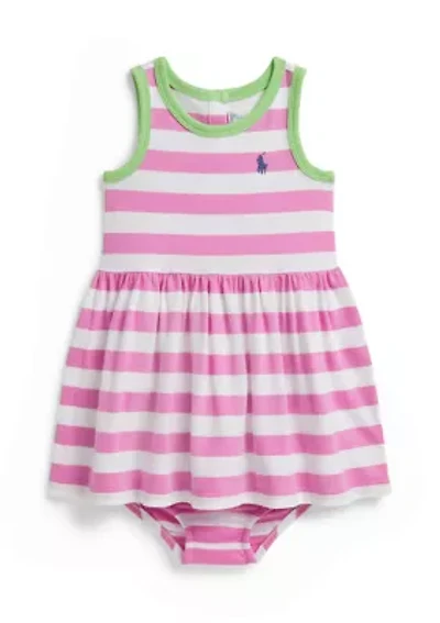Baby Girls Striped Cotton Jersey Dress & Bloomer