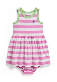 Baby Girls Striped Cotton Jersey Dress & Bloomer