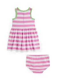 Baby Girls Striped Cotton Jersey Dress & Bloomer