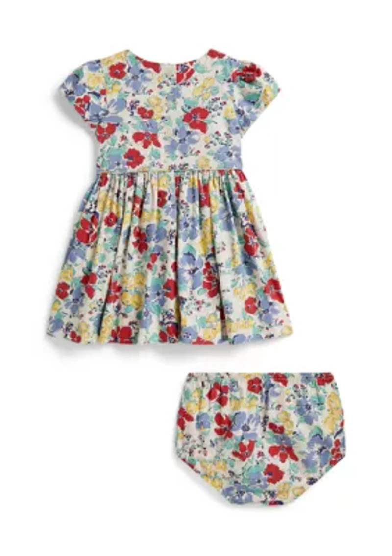 Baby Girls Floral Cotton Poplin Dress & Bloomer