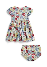 Baby Girls Floral Cotton Poplin Dress & Bloomer