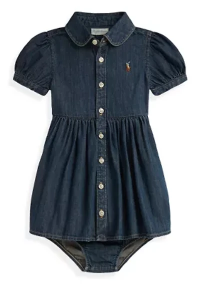 Baby Girls Cotton Denim Shirtdress & Bloomer