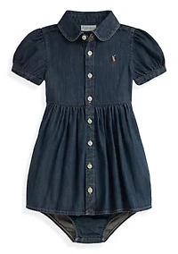 Baby Girls Cotton Denim Shirtdress & Bloomer