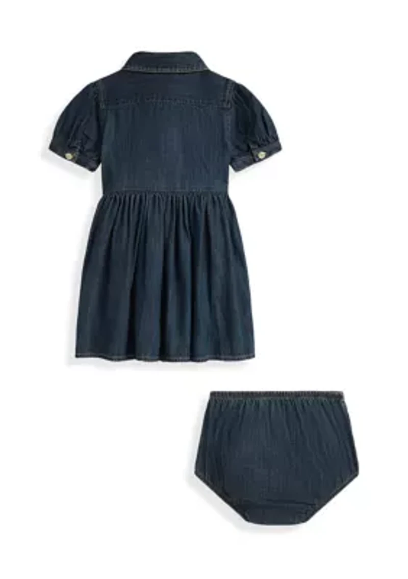 Baby Girls Cotton Denim Shirtdress & Bloomer