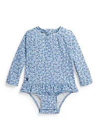 Baby Girls Floral Ruffled One-Piece Rash Guard