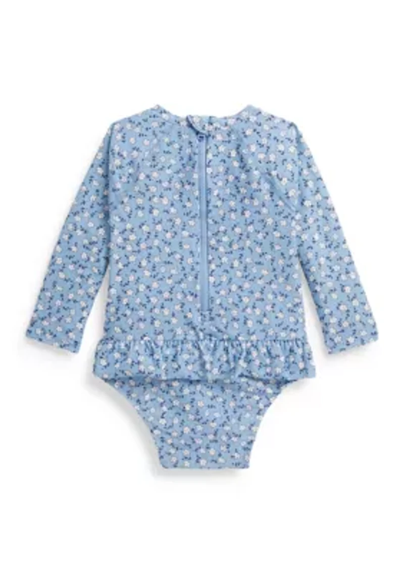 Baby Girls Floral Ruffled One-Piece Rash Guard