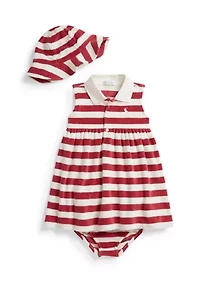 Baby Girls Striped Terry Polo Dress, Hat & Bloomer