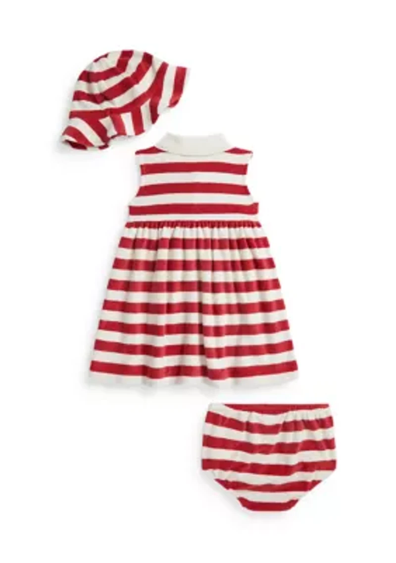 Baby Girls Striped Terry Polo Dress, Hat & Bloomer