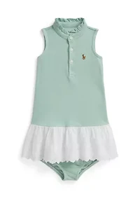 Baby Girls Eyelet Cotton Mesh Dress & Bloomer