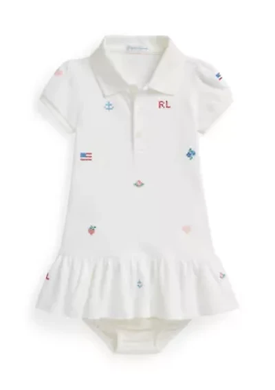 Baby Girls Embroidered Cotton Polo Dress & Bloomer