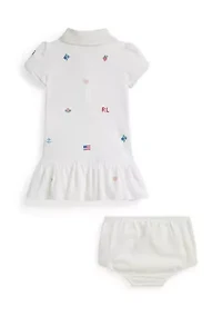 Baby Girls Embroidered Cotton Polo Dress & Bloomer