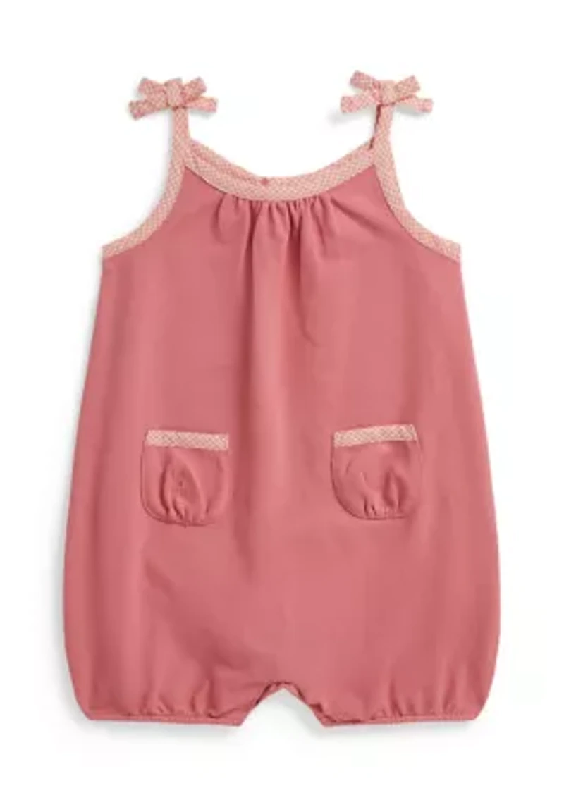 Baby Girls Gingham Stretch Mesh Bubble Shortall