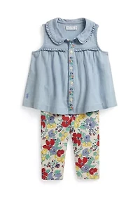 Baby Girls Chambray Top & Floral Jersey Legging