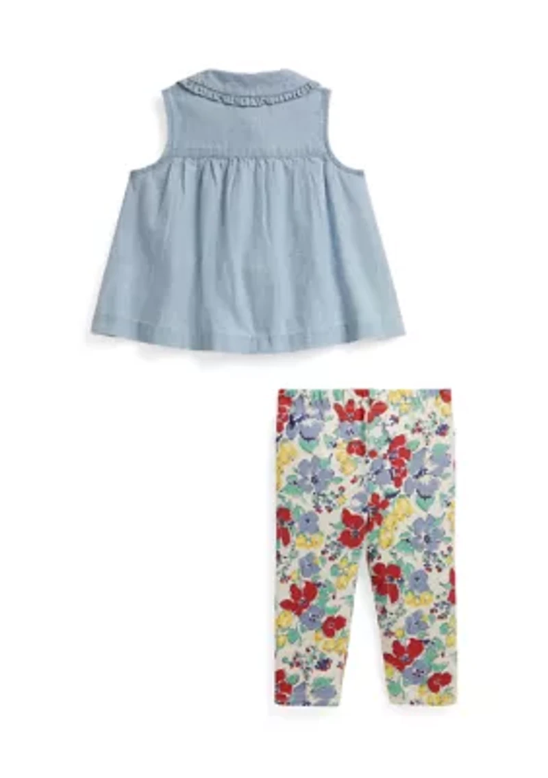 Baby Girls Chambray Top & Floral Jersey Legging