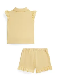 Baby Girls Eyelet Stretch Mesh Polo Shirt & Shorts
