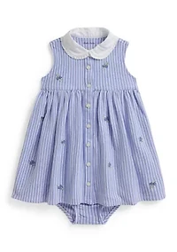 Baby Girls Blueberry Cotton Mesh Dress and Bloomer