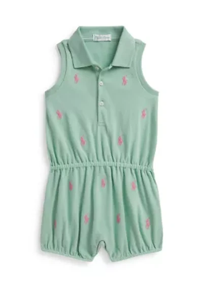 Baby Girls Polo Pony Cotton Mesh Bubble Shortall