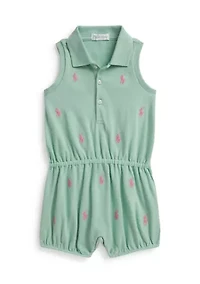 Baby Girls Polo Pony Cotton Mesh Bubble Shortall