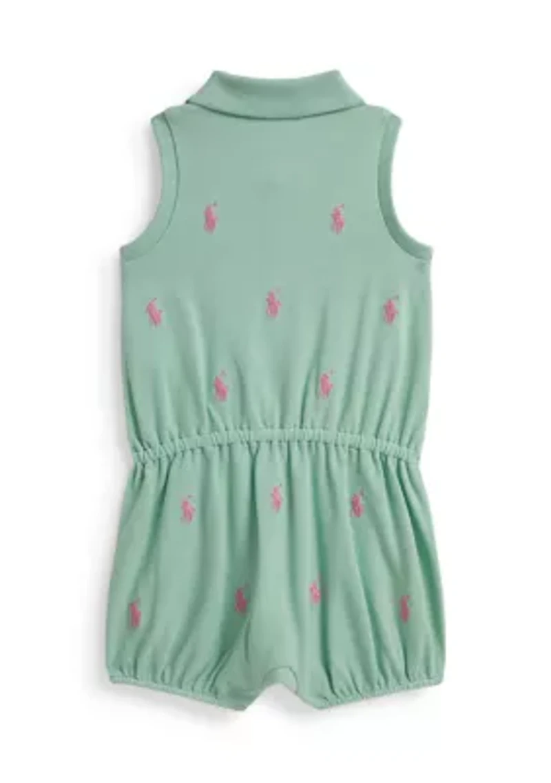 Baby Girls Polo Pony Cotton Mesh Bubble Shortall