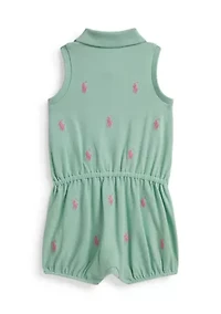 Baby Girls Polo Pony Cotton Mesh Bubble Shortall