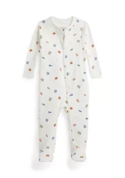Baby Girls Polo Bear Cotton Footed Coverall