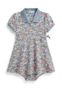 Baby Girls Floral Mesh Faux-Wrap Dress & Bloomer